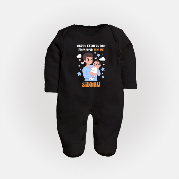 Dad's Little Buddy Full Sleeve Bodysuit/Sleep Suit | First Father's Day Baby Gift Soft Cotton Wear - BLACK - New Born (Chest 7.5")