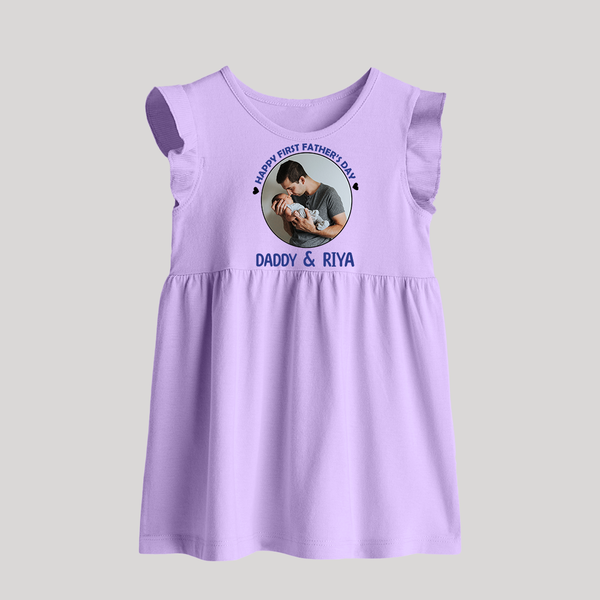 Funny First Father's Day Baby Frock | I Get My Looks from Dad Custom Set - LILAC - 0 - 3 Months Old (Chest 17")