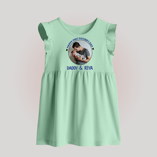 Funny First Father's Day Baby Frock | I Get My Looks from Dad Custom Set - MINT GREEN - 0 - 3 Months Old (Chest 17")