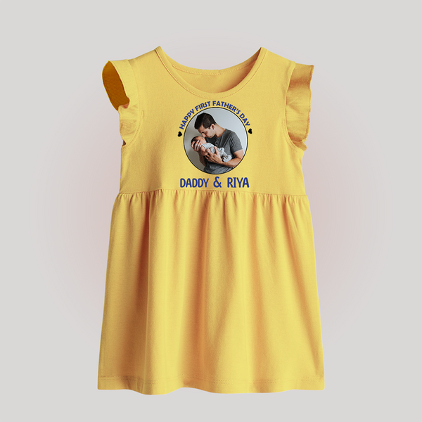 Funny First Father's Day Baby Frock | I Get My Looks from Dad Custom Set - PASTEL YELLOW - 0 - 3 Months Old (Chest 17")
