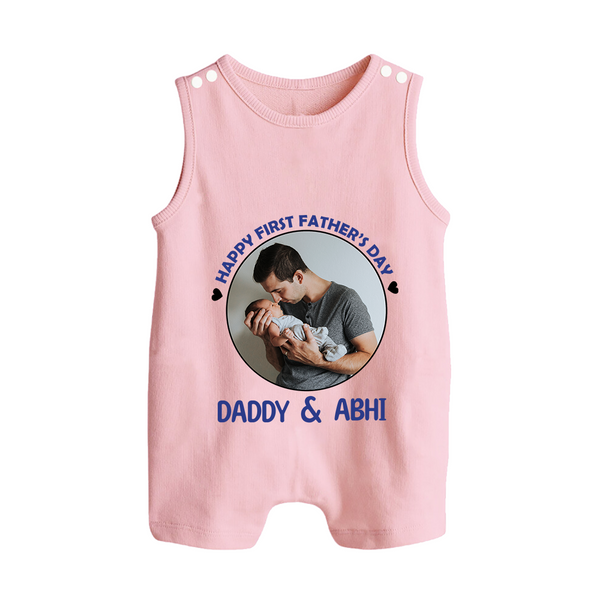 Funny First Father's Day Romper Suit/Sleeveless Romper | I Get My Looks from Dad Custom Set - BABY PINK - 0 - 5 Months Old (Chest 18")