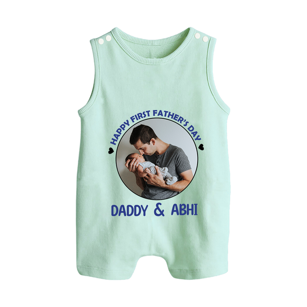 Funny First Father's Day Romper Suit/Sleeveless Romper | I Get My Looks from Dad Custom Set - MINT GREEN - 0 - 5 Months Old (Chest 18")