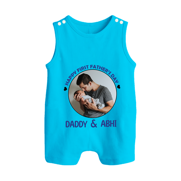 Funny First Father's Day Romper Suit/Sleeveless Romper | I Get My Looks from Dad Custom Set - SKY BLUE - 0 - 5 Months Old (Chest 18")