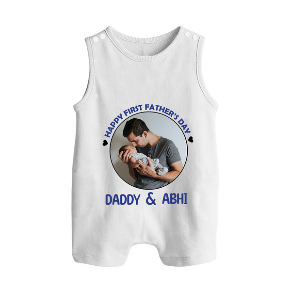 Funny First Father's Day Romper Suit/Sleeveless Romper | I Get My Looks from Dad Custom Set - WHITE - 0 - 5 Months Old (Chest 18")