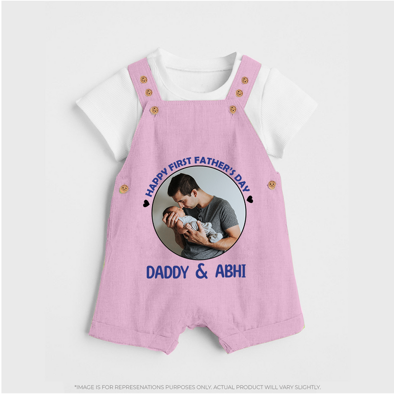 Funny First Father's Day Dungaree Set | I Get My Looks from Dad Custom Set - BABY PINK - 0 - 5 Months Old (Chest 18")
