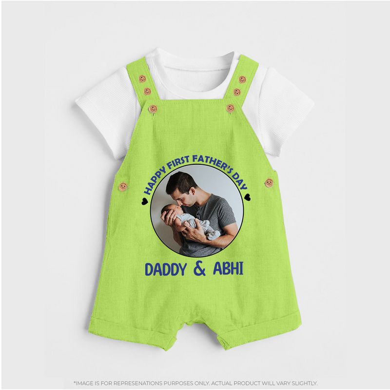 Funny First Father's Day Dungaree Set | I Get My Looks from Dad Custom Set - GREEN - 0 - 5 Months Old (Chest 18")