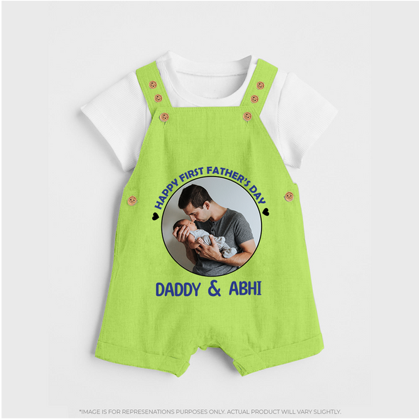 Funny First Father's Day Dungaree Set | I Get My Looks from Dad Custom Set - GREEN - 0 - 5 Months Old (Chest 18")
