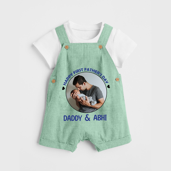 Funny First Father's Day Dungaree Set | I Get My Looks from Dad Custom Set - MINT GREEN - 0 - 5 Months Old (Chest 18")