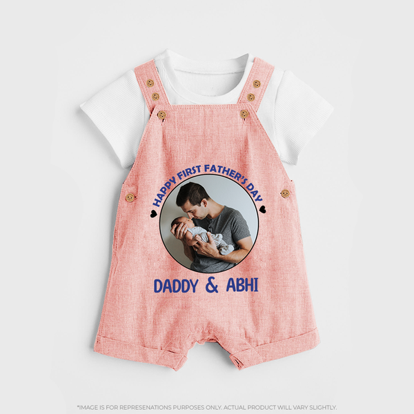Funny First Father's Day Dungaree Set | I Get My Looks from Dad Custom Set - PEACH - 0 - 5 Months Old (Chest 18")