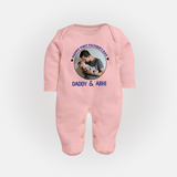 Funny First Father's Day Full Sleeve Bodysuit/Sleep Suit | I Get My Looks from Dad Custom Set - BABY PINK - New Born (Chest 7.5")