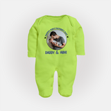 Funny First Father's Day Full Sleeve Bodysuit/Sleep Suit | I Get My Looks from Dad Custom Set - LIME GREEN - New Born (Chest 7.5")