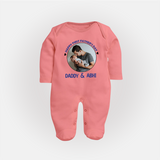 Funny First Father's Day Full Sleeve Bodysuit/Sleep Suit | I Get My Looks from Dad Custom Set - PEACH - New Born (Chest 7.5")