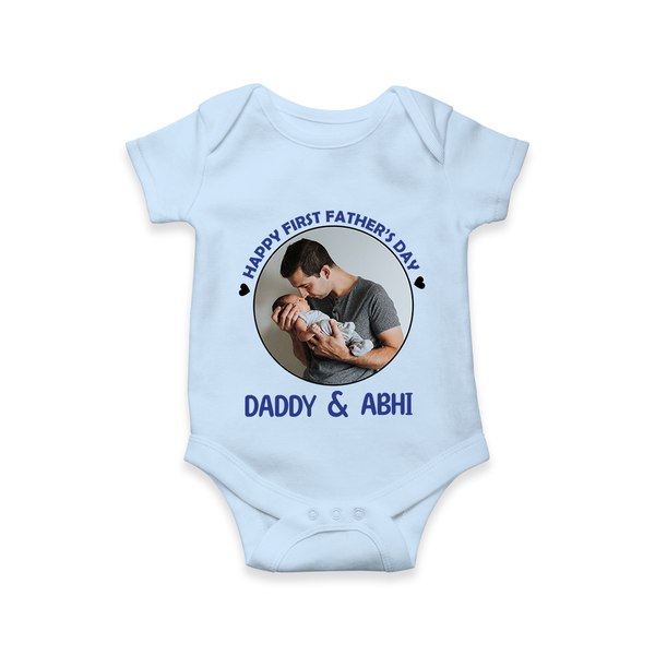 Funny First Father's Day Romper/Onesie | I Get My Looks from Dad Custom Set - BABY BLUE - New Born (Chest 14")