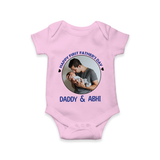 Funny First Father's Day Romper/Onesie | I Get My Looks from Dad Custom Set - BABY PINK - New Born (Chest 14")