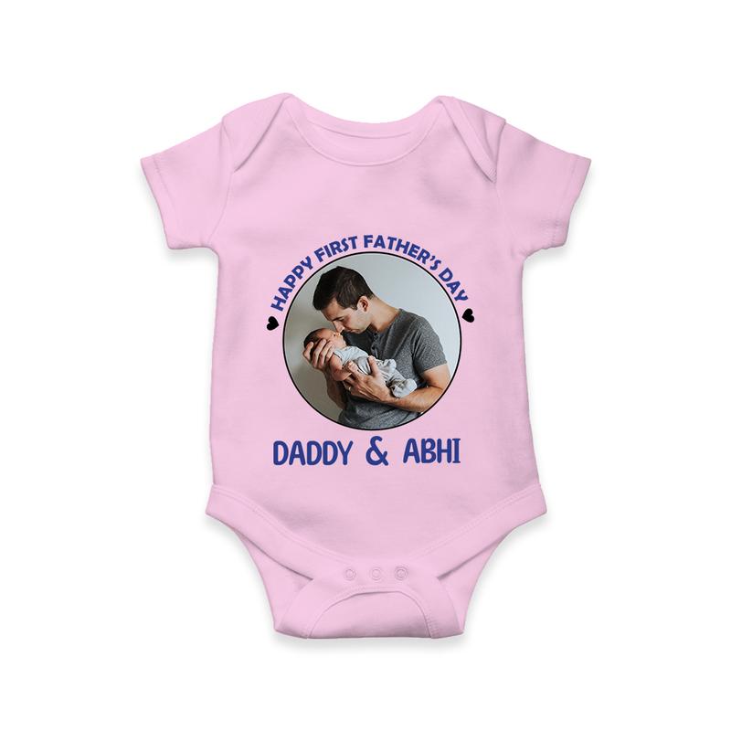 Funny First Father's Day Romper/Onesie | I Get My Looks from Dad Custom Set - BABY PINK - New Born (Chest 14")