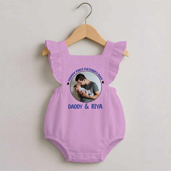 Funny First Father's Day Romper Frock | I Get My Looks from Dad Custom Set - BABY PINK - 0 - 3 Months Old (Chest 19")