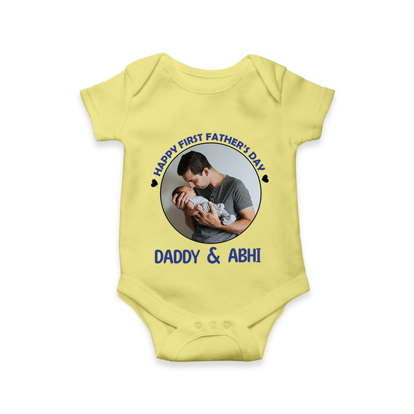 Funny First Father's Day Romper/Onesie | I Get My Looks from Dad Custom Set - PASTEL YELLOW - New Born (Chest 14")