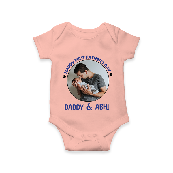 Funny First Father's Day Romper/Onesie | I Get My Looks from Dad Custom Set - PEACH - New Born (Chest 14")