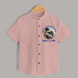 Funny First Father's Day Shirt | I Get My Looks from Dad Custom Set - PEACH - 0 - 6 Months Old (Chest 23")