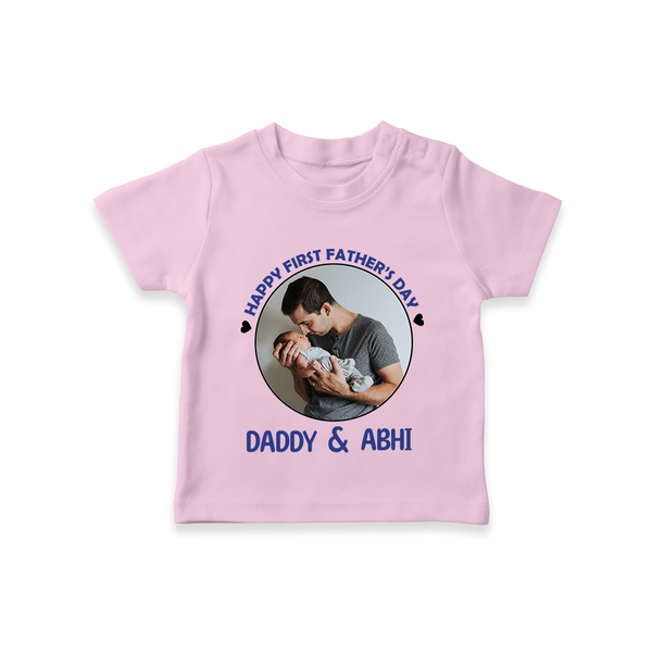 Funny First Father's Day T-Shirt | I Get My Looks from Dad Custom Set - BABY PINK - 0-5 Months Old (Chest 17")