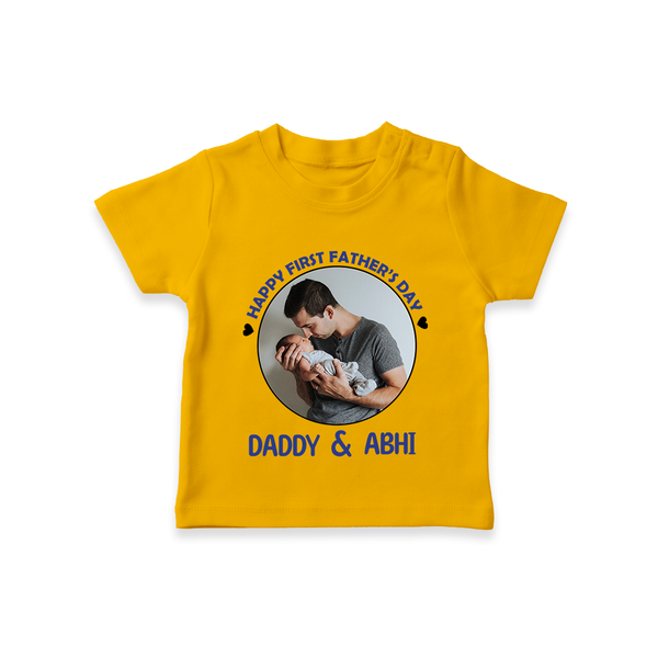 Funny First Father's Day T-Shirt | I Get My Looks from Dad Custom Set - CHROME YELLOW - 0-5 Months Old (Chest 17")
