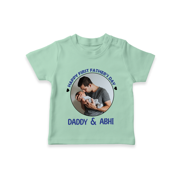 Funny First Father's Day T-Shirt | I Get My Looks from Dad Custom Set - MINT GREEN - 0-5 Months Old (Chest 17")