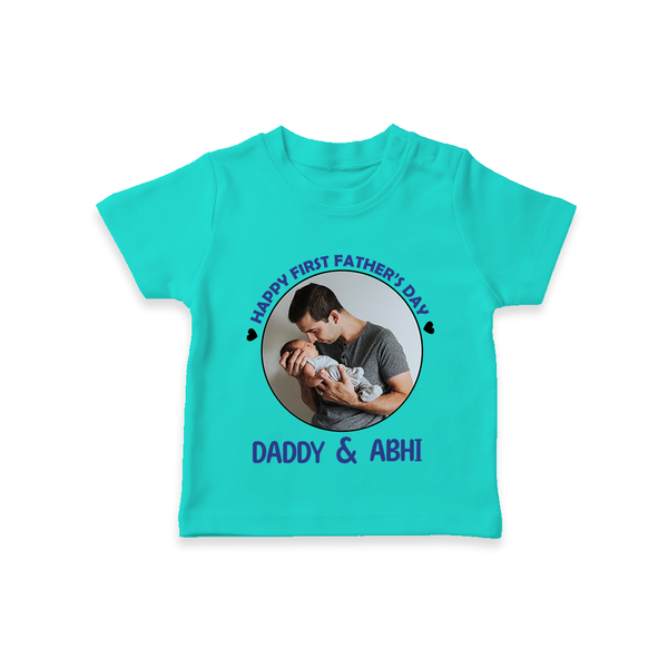 Funny First Father's Day T-Shirt | I Get My Looks from Dad Custom Set - TEAL - 0-5 Months Old (Chest 17")