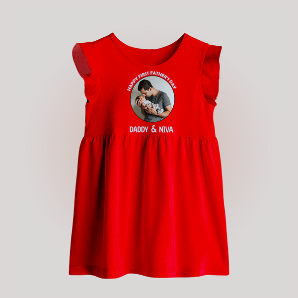 Funny First Father's Day Baby Frock | I Get My Looks from Dad Custom Set - RED - 0 - 3 Months Old (Chest 17")