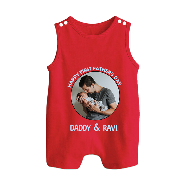 Funny First Father's Day Romper Suit/Sleeveless Romper | I Get My Looks from Dad Custom Set - RED - 0 - 5 Months Old (Chest 18")