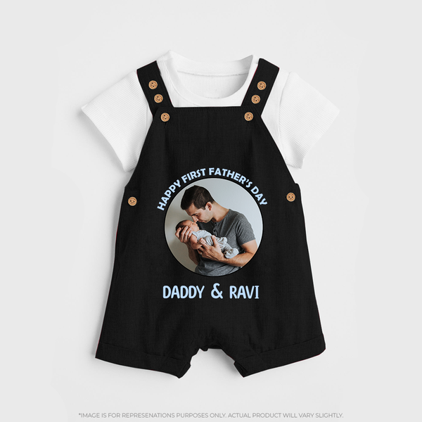 Funny First Father's Day Dungaree Set | I Get My Looks from Dad Custom Set - BLACK - 0 - 5 Months Old (Chest 18")