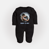 Funny First Father's Day Full Sleeve Bodysuit/Sleep Suit | I Get My Looks from Dad Custom Set - BLACK - New Born (Chest 7.5")
