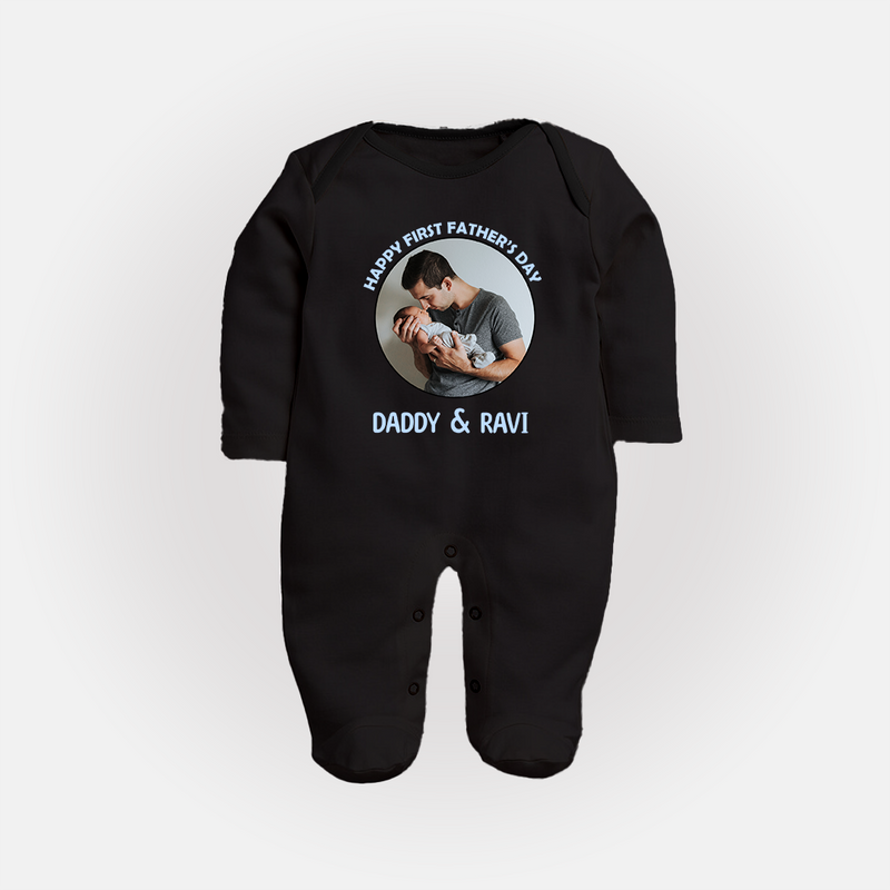 Funny First Father's Day Full Sleeve Bodysuit/Sleep Suit | I Get My Looks from Dad Custom Set - BLACK - New Born (Chest 7.5")