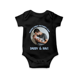 Funny First Father's Day Romper/Onesie | I Get My Looks from Dad Custom Set - BLACK - New Born (Chest 14")