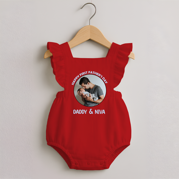 Funny First Father's Day Romper Frock | I Get My Looks from Dad Custom Set - RED - 0 - 3 Months Old (Chest 19")