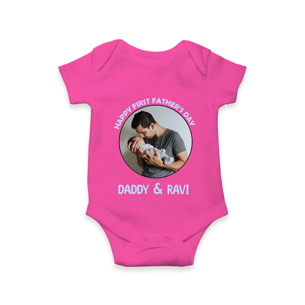 Funny First Father's Day Romper/Onesie | I Get My Looks from Dad Custom Set - HOT PINK - New Born (Chest 14")
