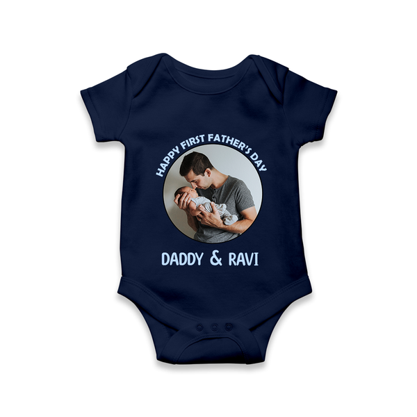 Funny First Father's Day Romper/Onesie | I Get My Looks from Dad Custom Set - NAVY BLUE - New Born (Chest 14")