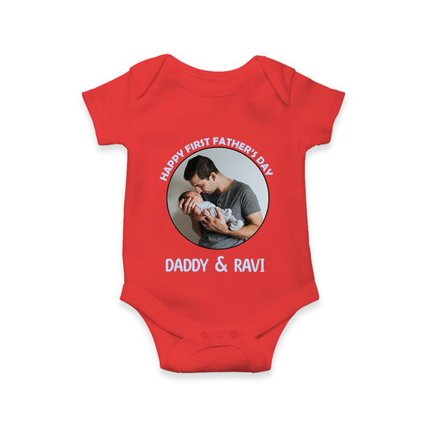Funny First Father's Day Romper/Onesie | I Get My Looks from Dad Custom Set - RED - New Born (Chest 14")