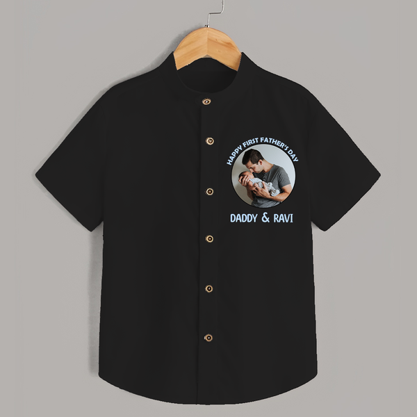 Funny First Father's Day Shirt | I Get My Looks from Dad Custom Set - BLACK - 0 - 6 Months Old (Chest 23")