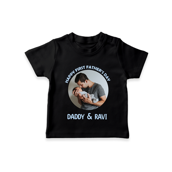 Funny First Father's Day T-Shirt | I Get My Looks from Dad Custom Set - BLACK - 0-5 Months Old (Chest 17")