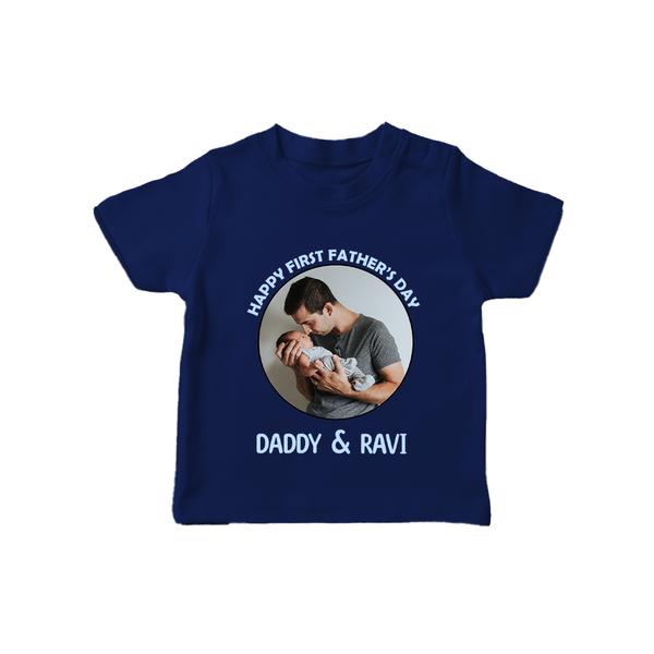 Funny First Father's Day T-Shirt | I Get My Looks from Dad Custom Set - NAVY BLUE - 0-5 Months Old (Chest 17")