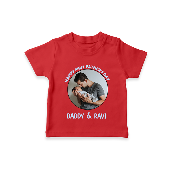 Funny First Father's Day T-Shirt | I Get My Looks from Dad Custom Set - RED - 0-5 Months Old (Chest 17")