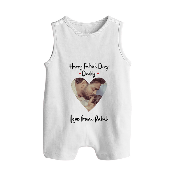 First Father's Day Romper Suit/Sleeveless Romper | Personalized Keepsake Baby Outfit - WHITE - 0 - 5 Months Old (Chest 18")