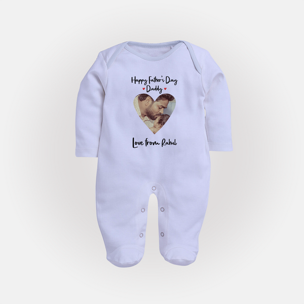 First Father's Day Full Sleeve Bodysuit/Sleep Suit | Personalized Keepsake Baby Outfit - BABY BLUE - New Born (Chest 7.5")