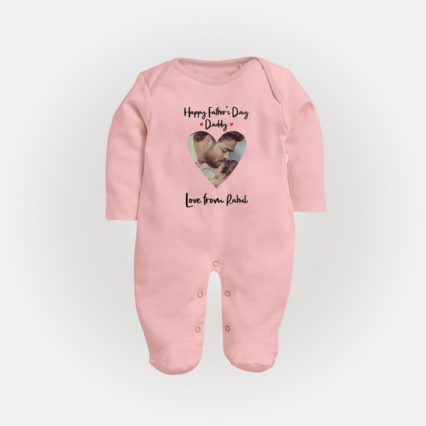 First Father's Day Full Sleeve Bodysuit/Sleep Suit | Personalized Keepsake Baby Outfit - BABY PINK - New Born (Chest 7.5")