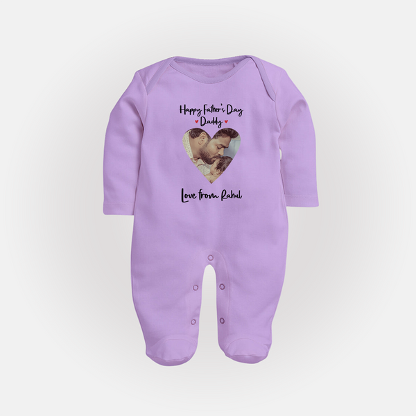 First Father's Day Full Sleeve Bodysuit/Sleep Suit | Personalized Keepsake Baby Outfit - LILAC - New Born (Chest 7.5")