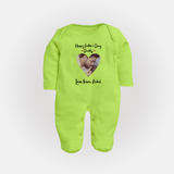 First Father's Day Full Sleeve Bodysuit/Sleep Suit | Personalized Keepsake Baby Outfit - LIME GREEN - New Born (Chest 7.5")