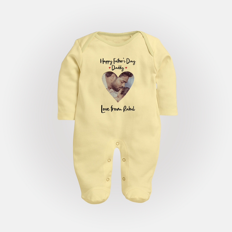 First Father's Day Full Sleeve Bodysuit/Sleep Suit | Personalized Keepsake Baby Outfit - PASTEL YELLOW - New Born (Chest 7.5")