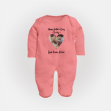 First Father's Day Full Sleeve Bodysuit/Sleep Suit | Personalized Keepsake Baby Outfit - PEACH - New Born (Chest 7.5")