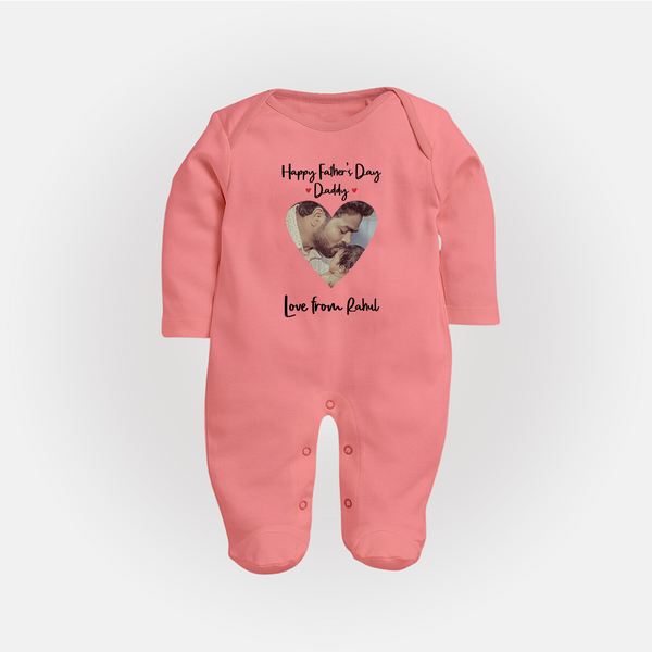First Father's Day Full Sleeve Bodysuit/Sleep Suit | Personalized Keepsake Baby Outfit - PEACH - New Born (Chest 7.5")