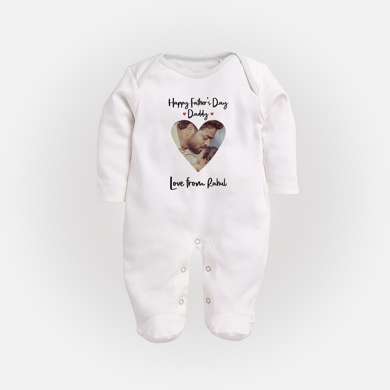 First Father's Day Full Sleeve Bodysuit/Sleep Suit | Personalized Keepsake Baby Outfit - WHITE - New Born (Chest 7.5")